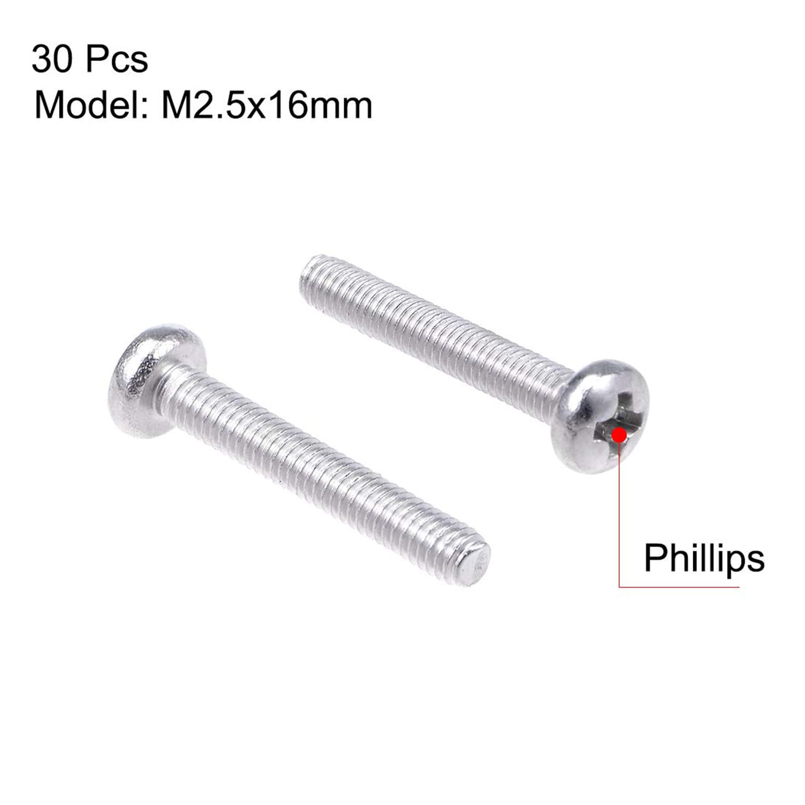 MACHSWON M2.5x16mm Machine Screws Pan Phillips Cross Head Screw 304 Stainless Steel Round Head Cross Screw Fasteners Bolts 30Pcs - Image 2