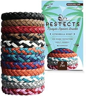 Pestects Mosquito Repellent Bracelet 12 Pack, Adjustable Leather Deet-Free Natural Insect Mosquito Bands for Adults & Kids, 300 Hour Insect Repellent Protection