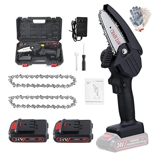 HABOS Mini Chainsaw, 4-inch Battery Operated Chain Saw Kits with Super Power,Cordless Electric Chainsaw for Branch Wood Cutting Garden Tree Logging Trimming(2 Batteries 2 Chains)