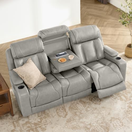 Image of Watson & Whitely Power Reclining Sofa 3-Seat Middle Flip Back, Light Grey