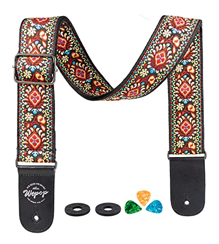 Sangle de Guitare Jacquard Weave Cuir Véritable Fin Vintage Classic pour Basse Acoustique électrique Ukulélé Concert… - Les Beatles, Paul McCartney, John Lennon, RIngo Starr, George Harrison Sangle de Guitare Jacquard Weave Cuir Véritable Fin Vintage Classic pour Basse Acoustique électrique Ukulélé Concert…
