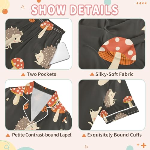 senya Hedgehog Mushroom A Satin Summer Pajama Sets Silk Short Sleeve Button Down Sleepwear3