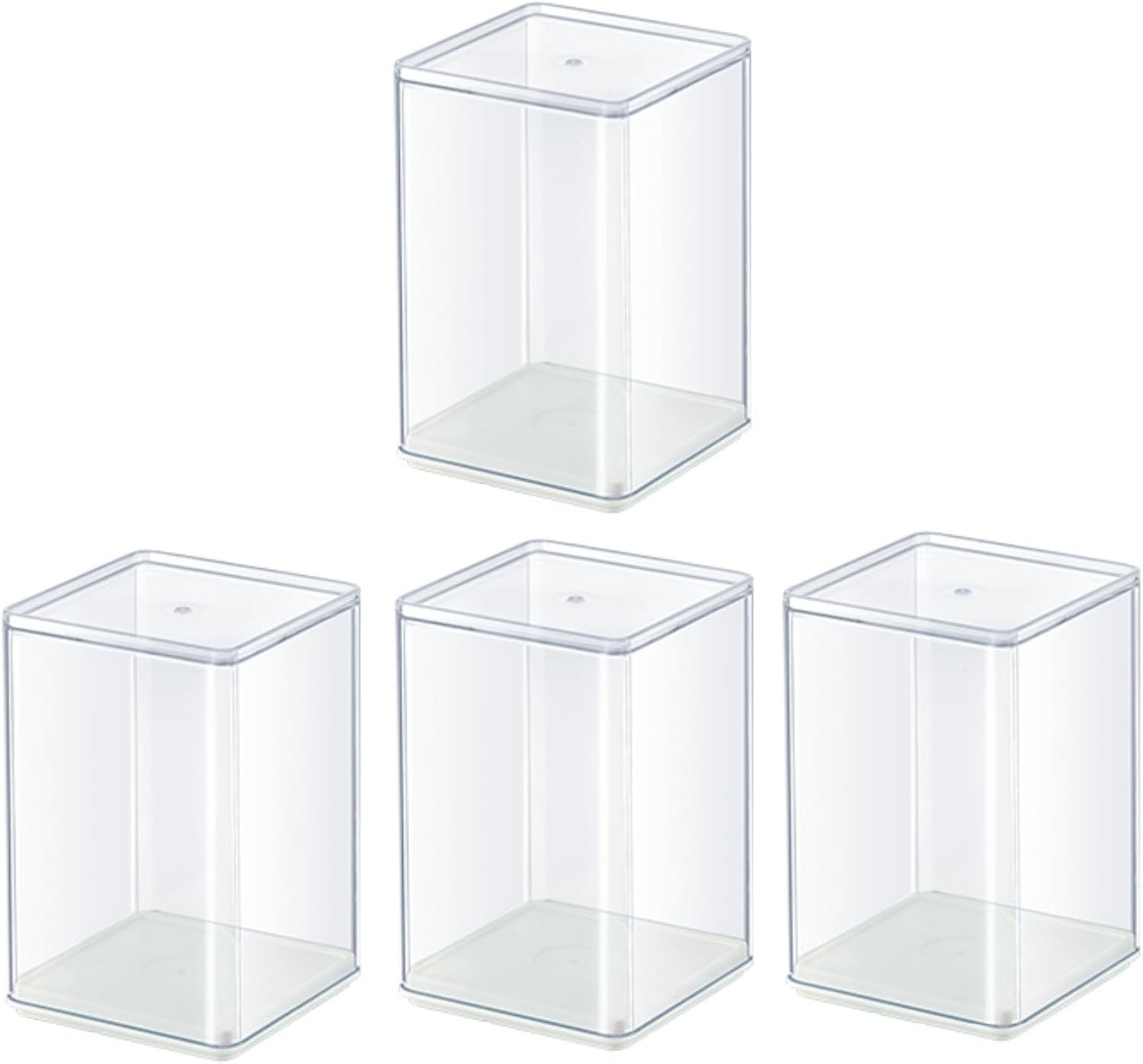 4 Pack Clear Figure Display Case 3x3x4.5 inch Small Acrylic Figurine Storage Box Showcase for Collectibles Minifigure Mini Dolls Toys Organizer