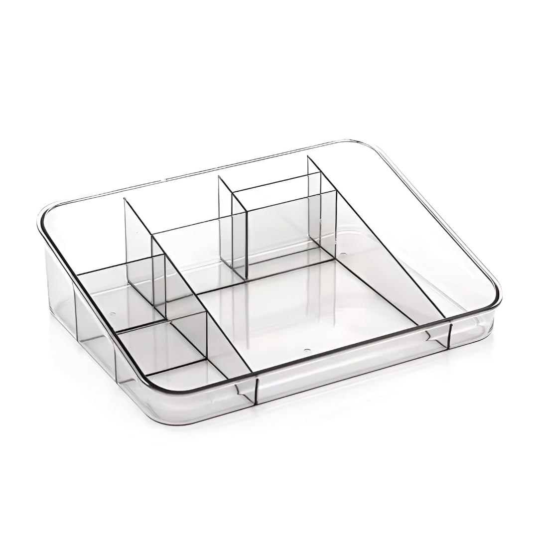 KRIPICS Clear Makeup Organizer Tray with Multiple Compartments for Cosmetics and Beauty Accessories-image-0