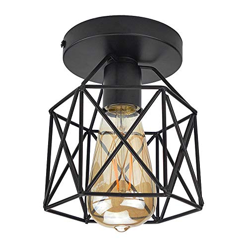 STOEX Retro Plafonnier Industrielle en Métal Carré Fer , Suspension Cage Cube Luminaire E27 pour Salon Chambre Café Bar Restaurent Entrée Couloir (Noir)