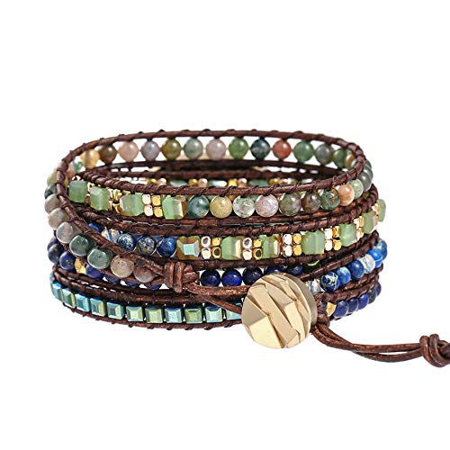 Image of Plumiss Women Boho Handmade Natural Stone Crystal Leather Bead Wrap Bracelets Collection