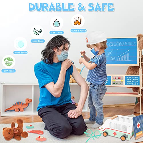 Wooden Doctor Kit For Kids, 37Pcs Pretend Play Medical Kit With Ambulance Toy & Plush Bear, Imagination Doctor Role Play Set For Boys Girls Age 3 4 5 6 7 #TOP4