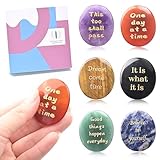 Worry Stone for Anxiety, 6PCS Thumb Worry Stones, Hand Carved Gemstone Worry Stone with Inspirational Words Healing Stones and Crystals Sets for Yoga Meditation 1.8