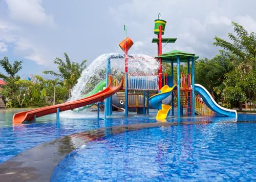 CORFOTO 1.8x1.2m Fondo de Parque acuático para niños, toboganes acuáticos, fotografía de Fondo, Parque Infantil de Verano, Foto de Fondo, Piscina, Fiesta de Verano para niños