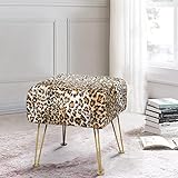 Warmaxx Leopard Print Square Ottoman 17'x17'x17' Faux Fur Entryway Bench Footrest Stool Accent Seating Cheetah Furry Ottoman Bedroom Vanity End of Bed for Bathroom Living Room Decor