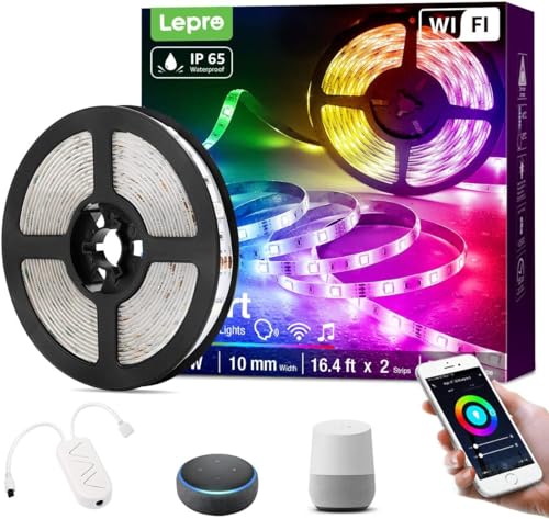 Lepro Ruban LED Connecté WIFI 5M 24W Étanche IP65, RGB 5050 16 Millions de Couleurs, Bande LED Adjustable Découpable avec Minuterie, Compatible avec Alexa, Google Home, Smartphone APP