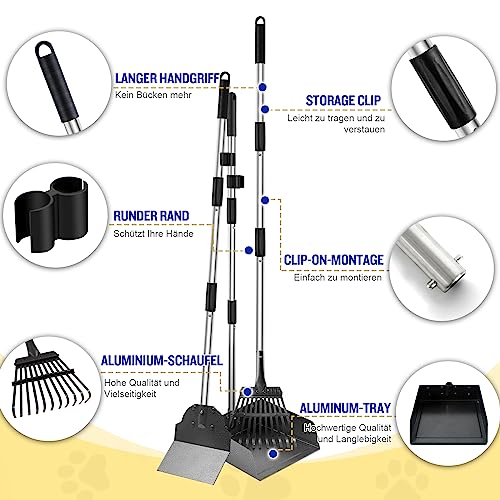 Snagle Paw Hundekotschaufel, 3 Stück Dog Poop Scooper Hundekotschaufel und Harke Metall Rechen Kehrschaufel für große mittlere kleine Hunde mit Lange verstellbare Griff Rake Waste Removal