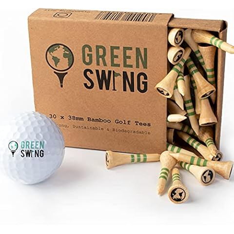 Green Swing Bamboo Golf Tees 38mm | Strong Sustainable Biodegradable | 30pcs Cover