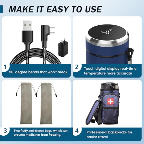 Image of Electric Insulin Cooler Travel Case, USB-C | No Power Bank Included, Smart 36-68F Control, Temp Display, Holds 3-7 Pens, TSA-ready Travel Kit