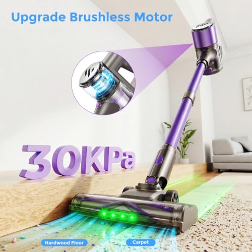 Image of Vacuum Cleaners for Home,Cordless Vacuum Cleaner,Lightweight Stick Vacuum Cordless Rechargeable,Self-Standing Design,LED Touch Screen,Vacuum for Hardwood Floors,Carpet,Pet Hair(Mulberry Purple)