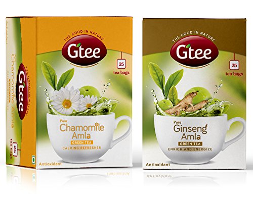 GTEE Green Tea Bags - Chamomile & Green Tea Bags - Ginseng, 25 Tea bags (Pack of 2)