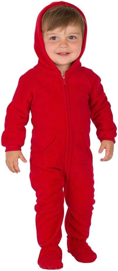 Footed Pajamas - Bright Red Infant Hoodie Fleece One Piece - Infant - Small (Fits 0-3mos.)