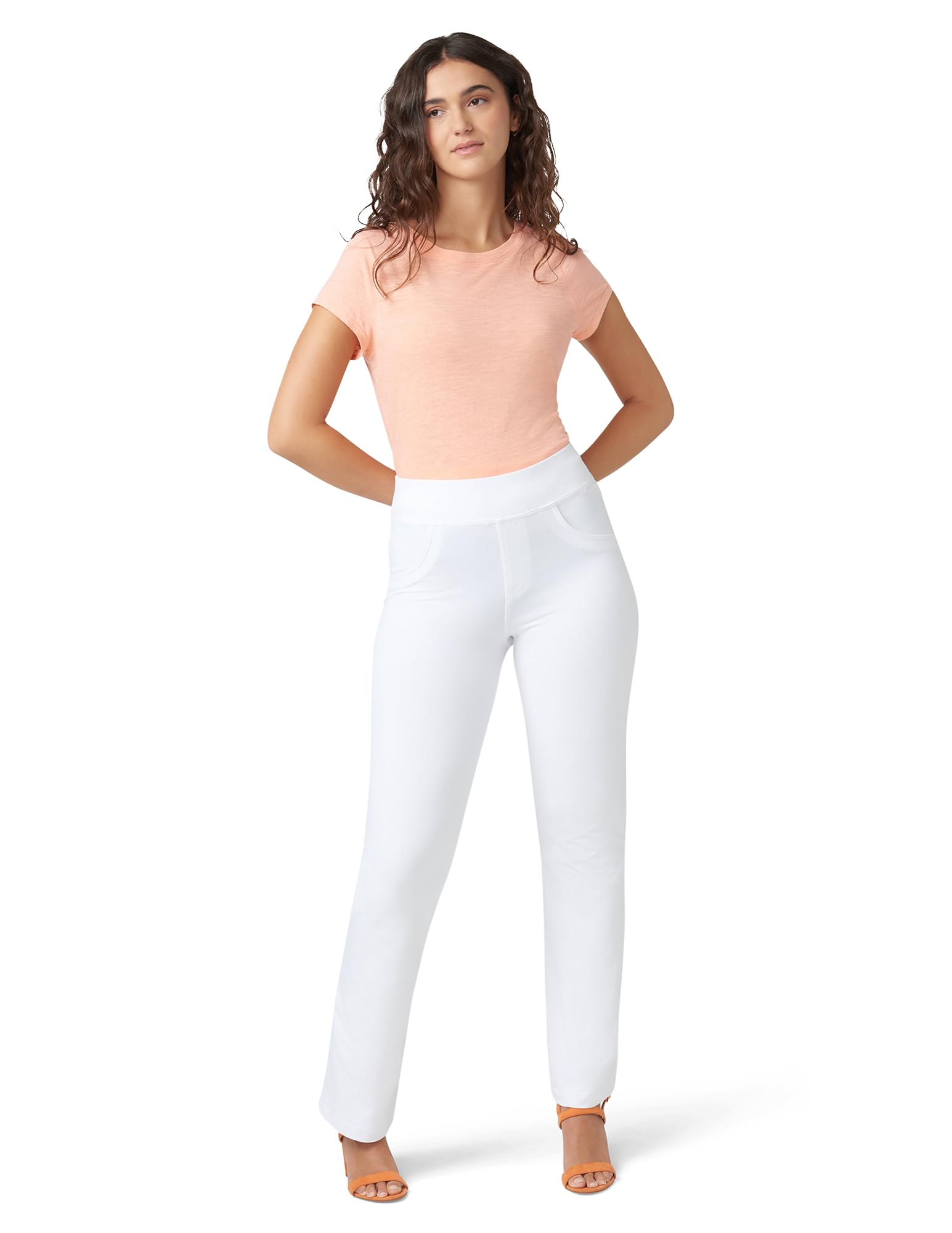 HUE Super Soft Stretch High Rise Straight Leg Denim Leggings, Jeggings With No Side Seams - Leginsy Kobiety