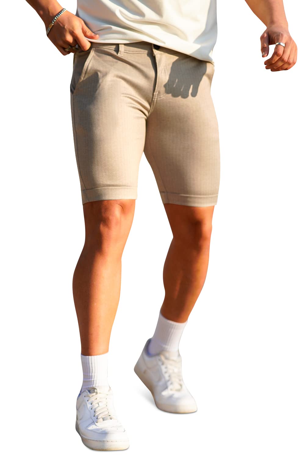 GINGTTO size 30 Mens Slim Fit Shorts Plaid Chino Short Tapered Leg Skinny Stretch