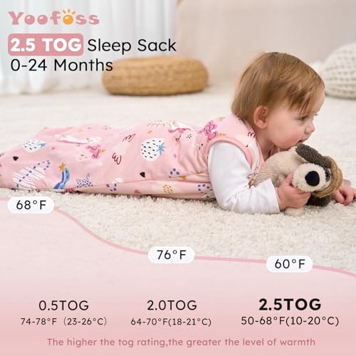 Image of Yoofoss Baby Sleep Sack 12-18 Months, TOG 2.5 Baby Wearable Blanket with 2-Way Zipper, 100% Organic Cotton Fabric Winter Newborn Sleeping Sack, Warm Soft Comfy