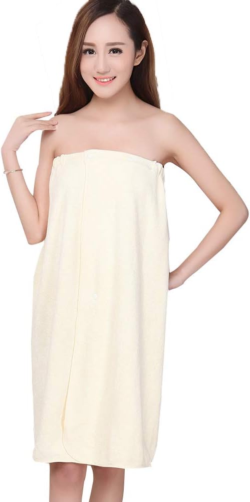 Tibemi ラップタオル 大人用 マイクロファイバー バスタオル 大判 速乾タオル 吸水タオル バスローブ レディース ボデイタオル スナップボタン付き ずり落ちない 便利 お風呂上がり プール 温泉 ジム エステ 80cm*135cm (ページュ)