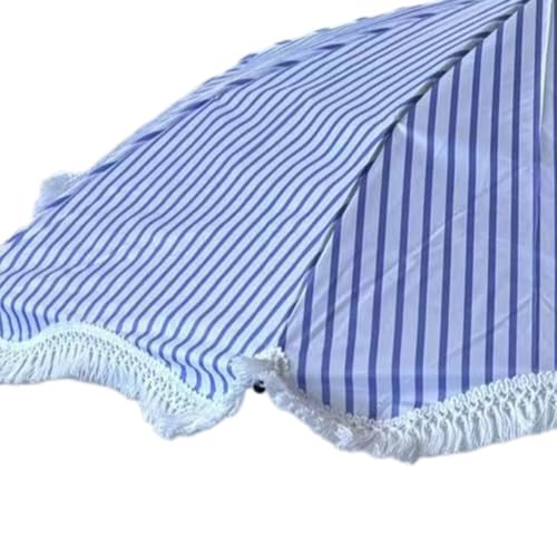 Sombrilla de playa a rayas con protección UV y resistente al viento para terraza 6