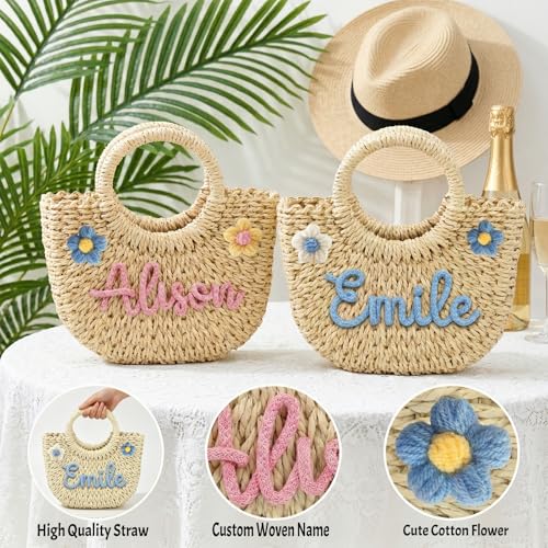 Personalized Straw Beach Bag Custom Summer Woven Handbag miniatura 6