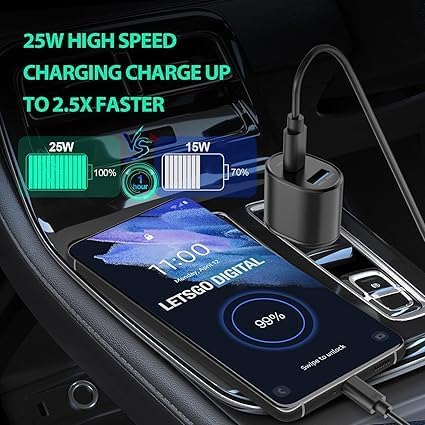 Image of Original Samsung Super Fast Dual Car Charger (45W+15W) with Fast Charging Cable for Samsung Galaxy S22 S21 S20 Ultra Plus Note 10+,Google Pixel,Note 20,Pps Car, Black (DEC17)
