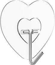 Heart Shaped Transparent Adhesive Wall Hooks (20 PCS) | Heavy Duty Self Adhesive Hooks with 180° Rotating Stainless Steel Hook | Waterproof No Drill Hooks for Kitchen Bathroom Home
