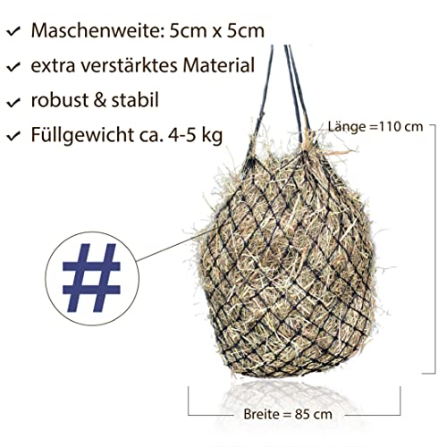 Extra Large Hay Net for Horses 5 x 5 cm Mesh Species-Appropriate Feeding Improved Digestion Hay Bag for Travelling Feeding Bag for Ponies Young Horses Old Horses Goats (1 x Navy Blue) - Image 3