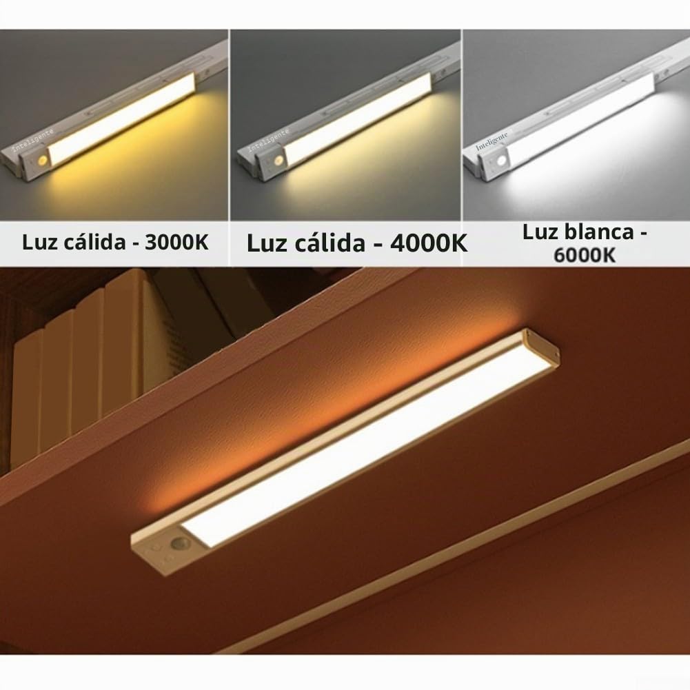 Paquete de 4 luces LED recargables con sensor de movimiento, luz LED magnética ultrafina, atenuación inalámbrica para pegar en cualquier lugar para escaleras, debajo del armario, habitación (negro)