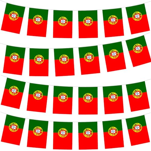 10m Guirnalda Bandera de Portugal,30 Doble Cara Pequeña Personalizada Banderas,para Decoración Patio,Balcón,Jardin,Barra,para Juegos de Fútbol,Eventos Deportivos,Día Nacional,Fiesta de Portugal