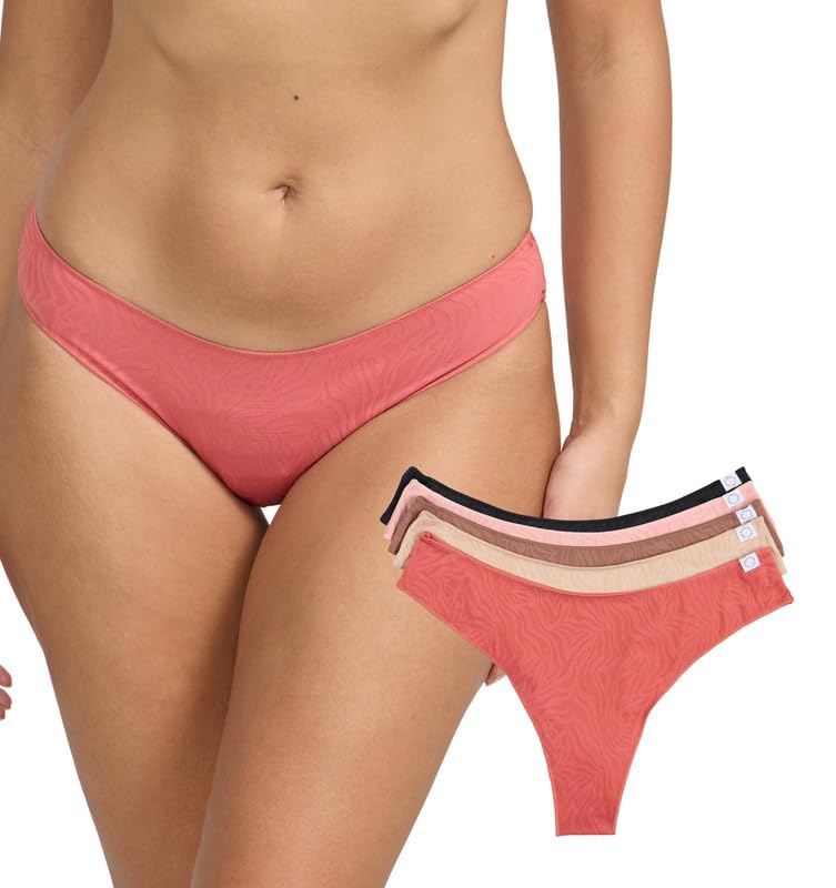 BCBG Generation Women's 5-Pack High Cut Tanga Underwear, Mineral Red Medium