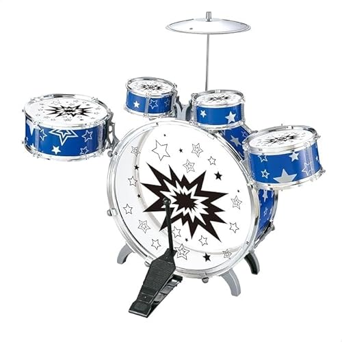 Mini Bateria Infantil com Banquinho Instrumento Brinquedo Musical com 5 tambores (Azul)