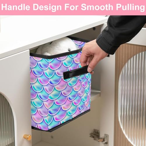 Boîte de rangement pliable cube en tissu motif écailles de sirène - 7