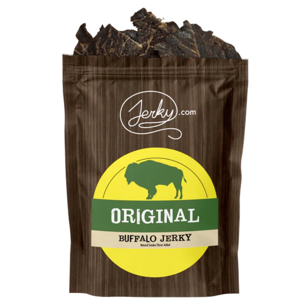 Jerky.com Exotic Original Buffalo Jerky - Wild Game Meat Snacks, Exotic Snacks, High-Protein, All-Natural, No Added Preservatives - Healthy Snacks for