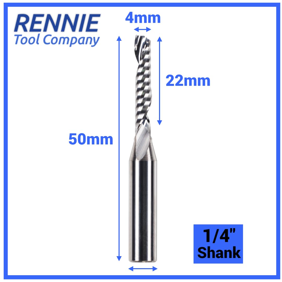 Rennie Tools 4mm x 22mm Flute x 1/4" Shank Solid Carbide Single Flute Spiral Router Cutter Bit End Mill for ACM Aluminium - Image 2