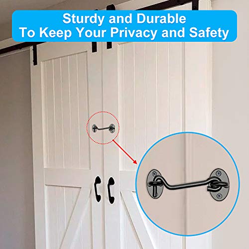 2 Pack Privacy Hook and Eye Latch, Upgrade Heavy Duty Barn Door Lock, 4 inches Solid Thicken Stainless Steel Barn Door Latch with 8PCS Screws, Best for Sliding Door, Bathroom, Window (Black) - Thumbnail 4