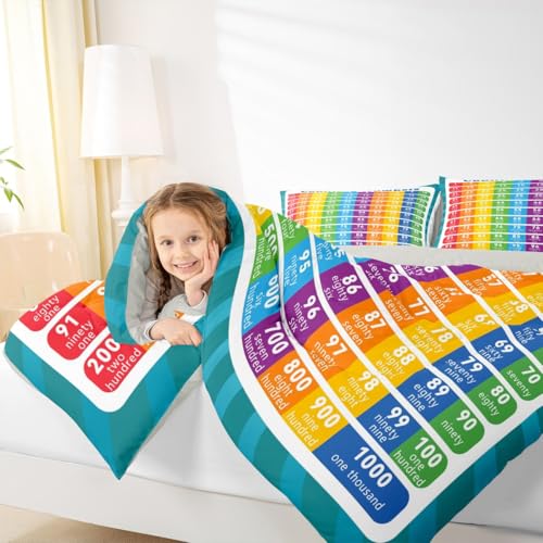 Image of Feelyou Kids Educational Bedding Set Twin Size, Counting Numbers Duvet Insert Math Learning Comforter Set Boys Girls Preschool Teens Bedroom Decor 2Pcs