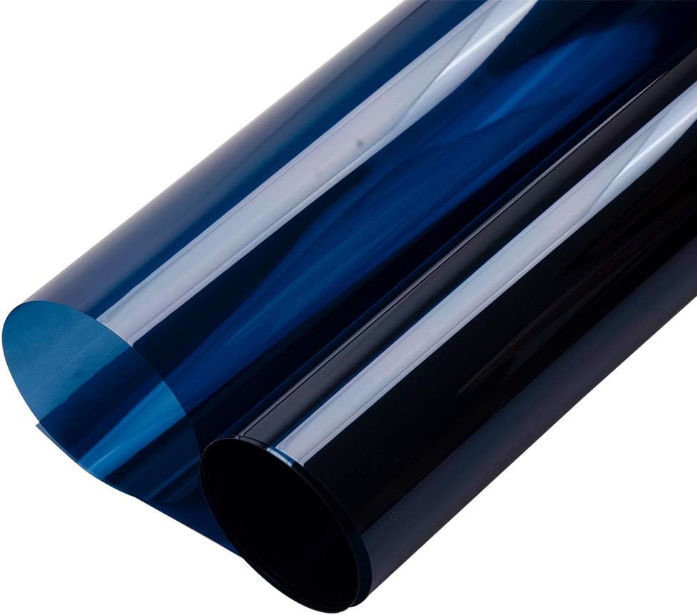 HOHOFILM 152cmx50cm Colored Window Film Clear Decorative Glass Tint Sun Blocking Heat Control Self Adhesive Window Tint for Building Residential(Dark Blue)