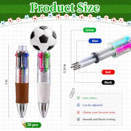 Image of CZWZ 30Pcs Mini Multicolor Pens in One 4-in-1 Cute Pens Bulk, Ballpoint Pen for Birthdays and Parties, Fun Gifts Assorted Ink Kawaii Pen(Soccer)