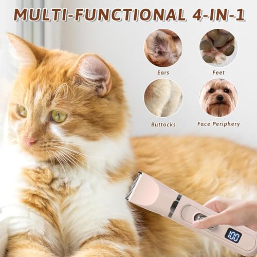 Image of AJIGNA MART 4-in-1 Pet Grooming Kit for Cats, Dogs & Rabbits | Rechargeable Cordless Low Noise Clippers with Paw Trimmer, Nail Grinder, Face & Ear Shaver | Safe, Portable Hair Grooming Tool for Pets