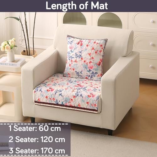 Image of HOKIPO 'Florentina Series' Premium Holland Velvet Sofa Cover Mat for 1 Seater Sofa with Foam Filling for Extra Softness, Anti-Slip Backing, Scarlet Rose Ivory (IN-878-V4*1)