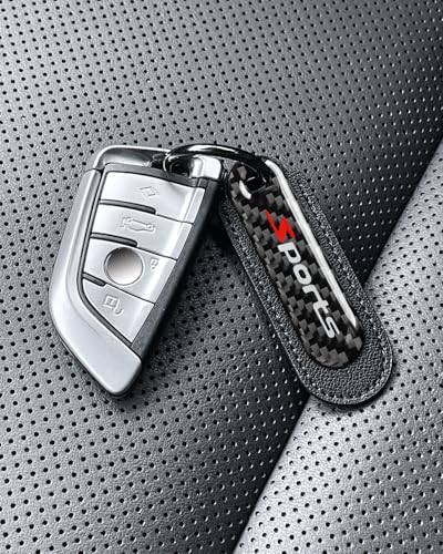 Image of muekzru Carbon Fiber Leather Set Car Keychain,Universal keychain Fashion Sports Keychains Keyring Business Gift Birthday
