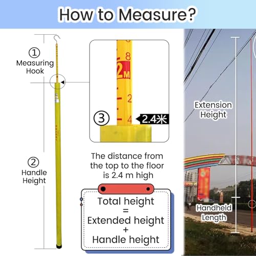 Telescoping Measuring Stick 2 Pack - 59ft/18m Yellow Distance Measuring Pole with Hook for Forestry, Utility, Linemen & Epoxy Resin Height Gauge,2pack,49ft/15m