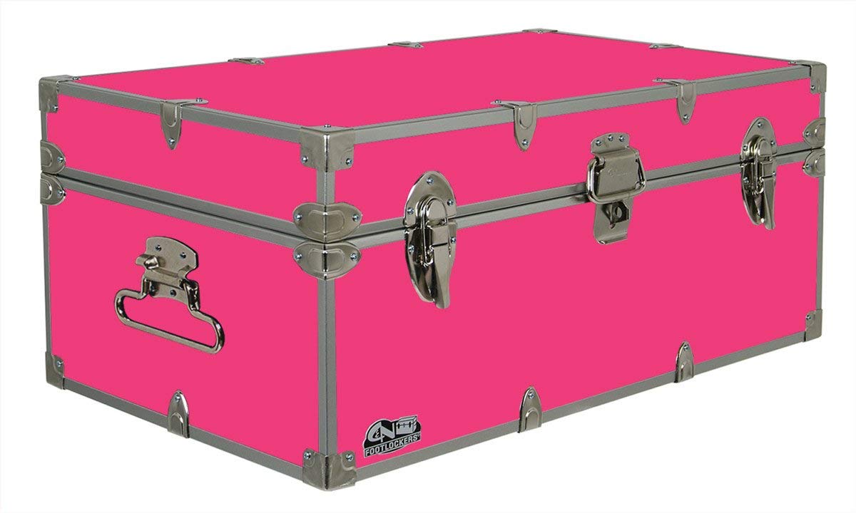 C&N Footlockers Summer Camp Trunk Footlocker Happy Camper | Available in 20 Colors | Size: 32 x 18 x 13.5 Inches (Hot Pink)