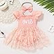 FYMNSI Baby Mädchen 1. Erster Geburtstag Outfit Blumen Druck Partykleid Hochzeit Bodykleid Prinzessin Tüll Kleid Taufkleid Strampler Bodysuit mit Stirnband Sommer Kleidung Fotoshooting Pfirsich 9-12M