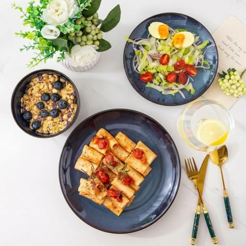 Image of LERATIO Ceramic Dinnerware Sets for 8,Stoneware Plates and Bowls Sets,Handmade Reactive Glaze Dishes Set,Chip Resistant and Scratch Resistant | Oven&Dishwasher & Microwave Safe-Blue(24PCS)