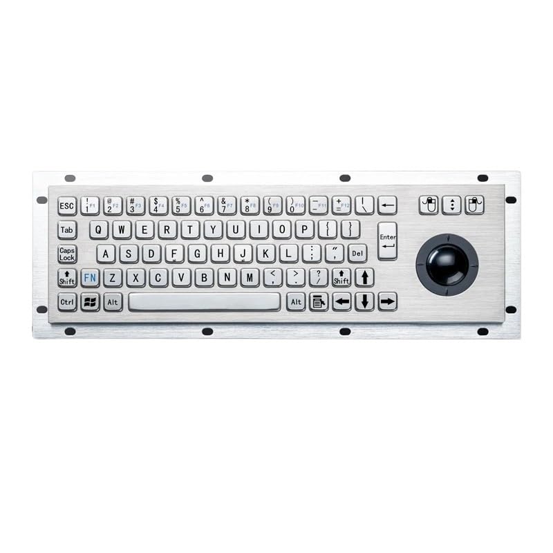Wodoodporna, wandaloodporna, IP65, do montażu panelowego, przewodowa, metalowa klawiatura przemysłowa ze stali nierdzewnej z USB i myszką Trackball