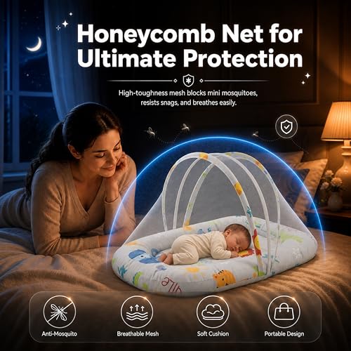 Image of StarAndDaisy 3-in-1 Baby Nest with Mosquito Net, Soft Baby Bedding Set and Sleeping Mattress, Portable Travel Bed, Comfortable Baby Lounger for Newborn Boys and Girls